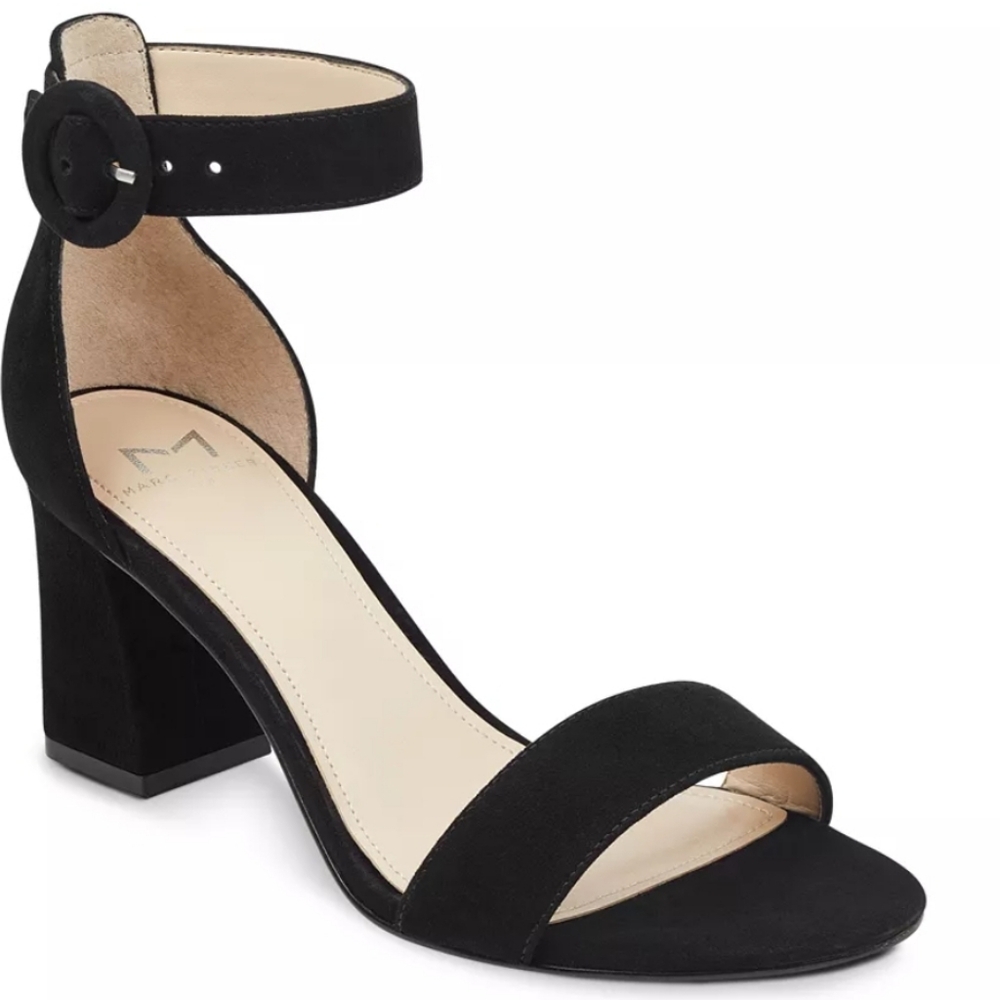 MARC FISHER Karlee Black Suede Wrapped 3" Block Heel Dress Sandals, 9.5 EUC